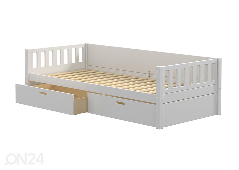 Thuka lastevoodi Viggo sahtlitega, valge suurendatud