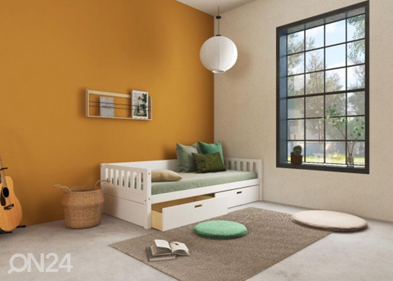 Thuka lastevoodi Viggo sahtlitega, valge suurendatud