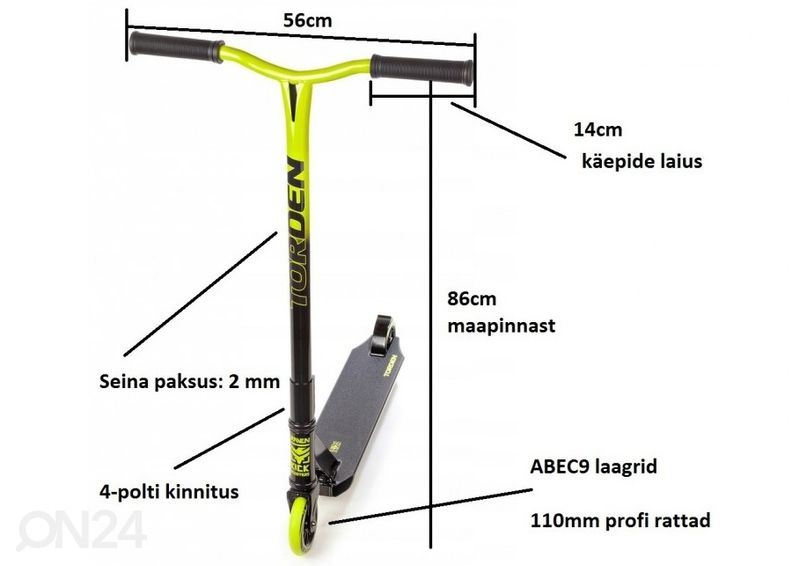 Triki tõukeratas Raven Torden must/laimiroheline 110mm suurendatud