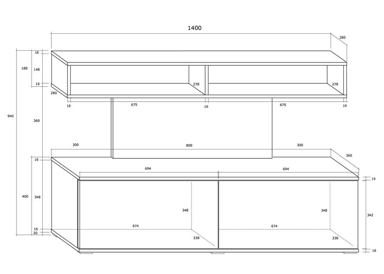 TV-alus 140 cm suurendatud