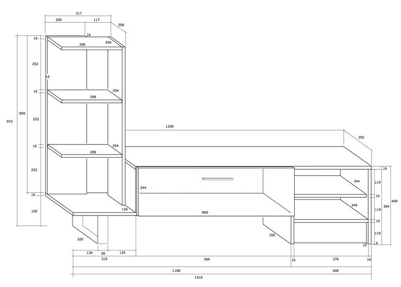 TV-alus 152 cm suurendatud