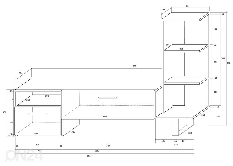 TV-alus 152 cm suurendatud