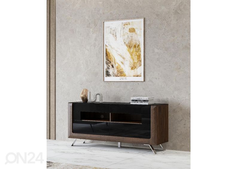 TV-alus Cassandra 161 cm, pähkel/läikiv must suurendatud