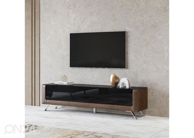 TV-alus Cassandra 199 cm, pähkel/läikiv must suurendatud