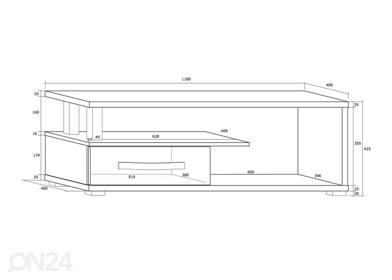 TV-alus Cloghroe 118 cm suurendatud