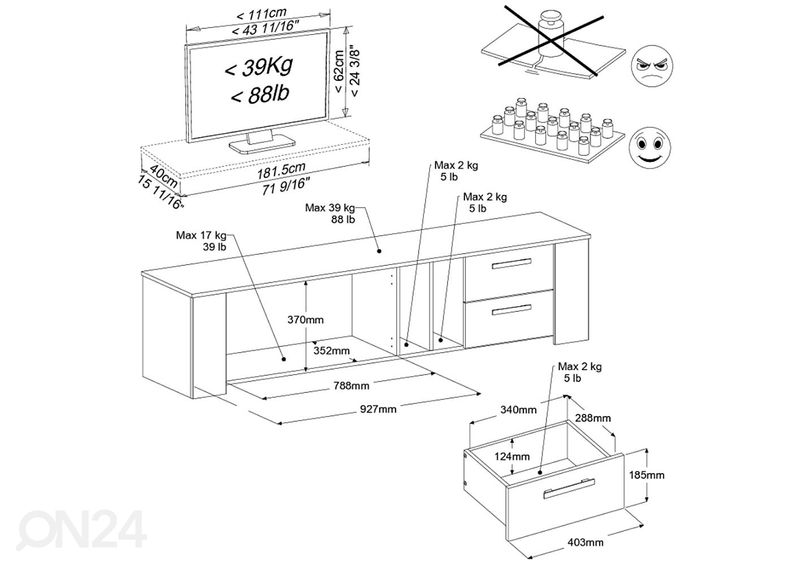 Tv-alus Helma 182 cm suurendatud