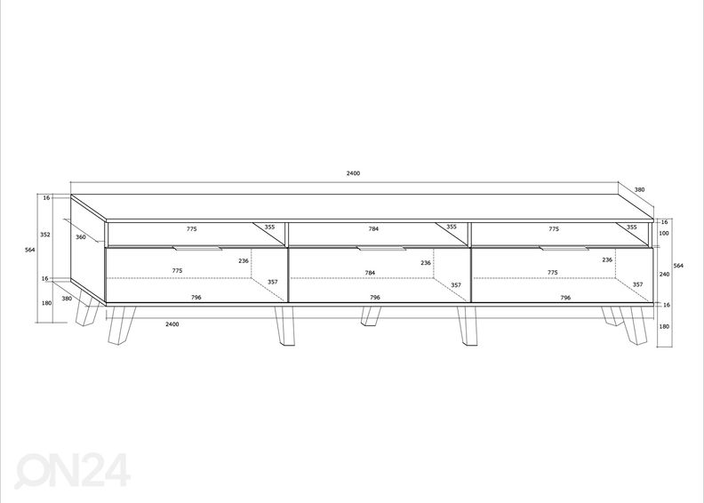 TV-alus Kilty 240 cm suurendatud