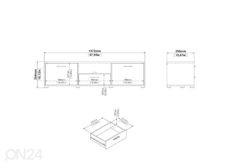 Tv-alus Media 147 cm, valge suurendatud