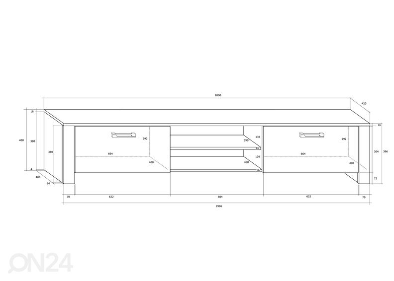 TV-alus Midleton 200 cm suurendatud