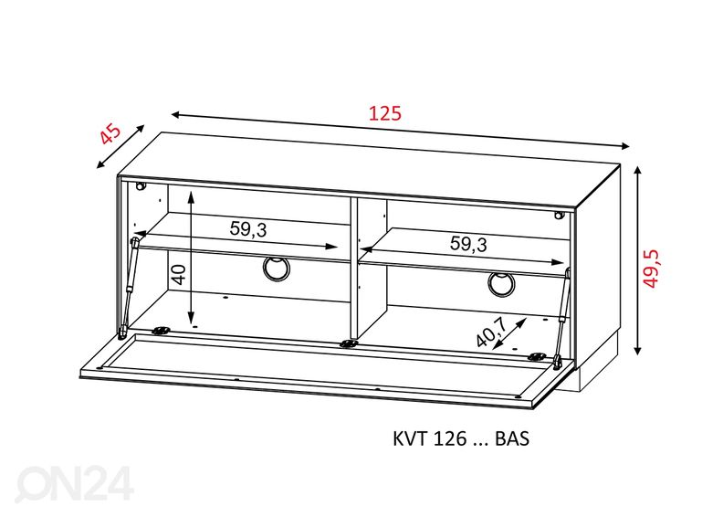 Tv-alus ratastel Venti 125 cm suurendatud