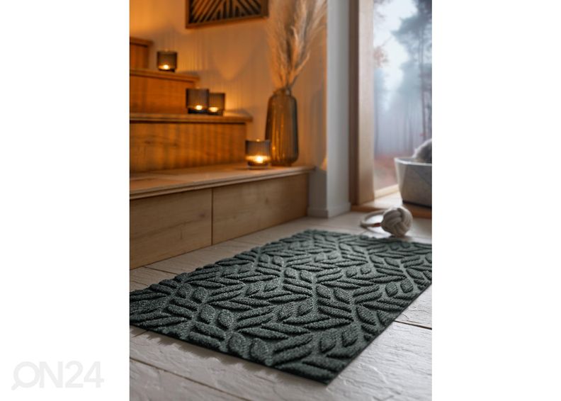 Uksematt Dune Leaves midnight green 45x75 cm suurendatud