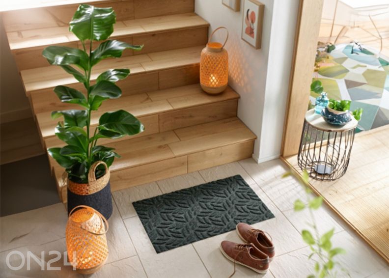 Uksematt Dune Leaves midnight green 45x75 cm suurendatud