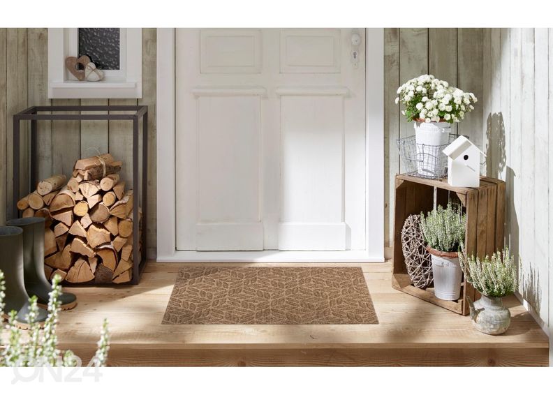 Uksematt Dune Leaves taupe 60x90 cm suurendatud