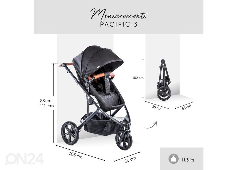 Vankrikomplekt Hauck Essential Pacific 3 Shop N Drive Caviar suurendatud