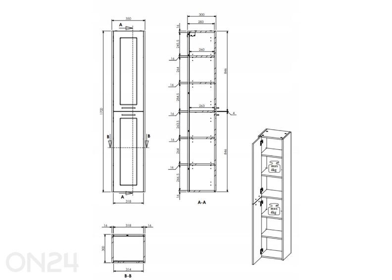 Vannitoakapp Sintra 170 cm suurendatud