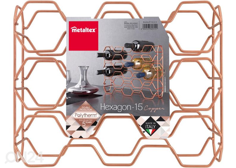 Veiniriiul 15 pudelile Hexagon, 43x12x34 cm, pronks suurendatud