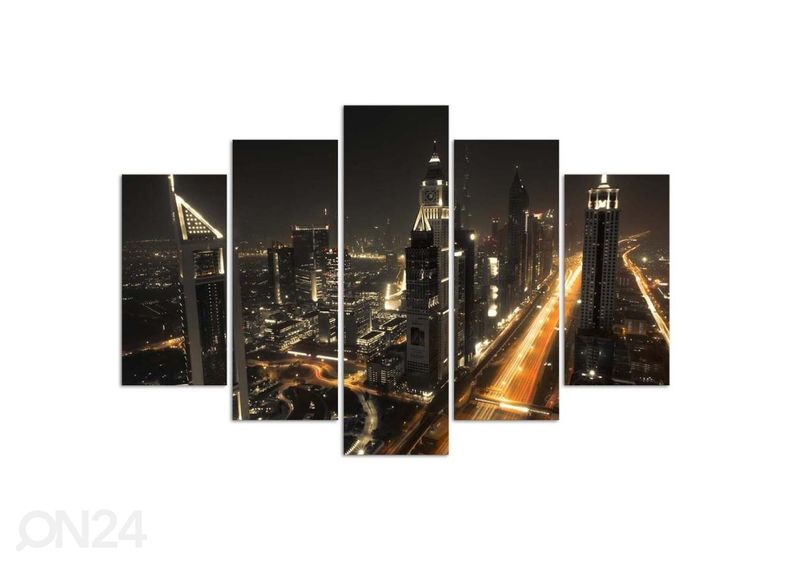 Viieosaline seinapilt Dubai Panorama at Night 200x100 cm suurendatud