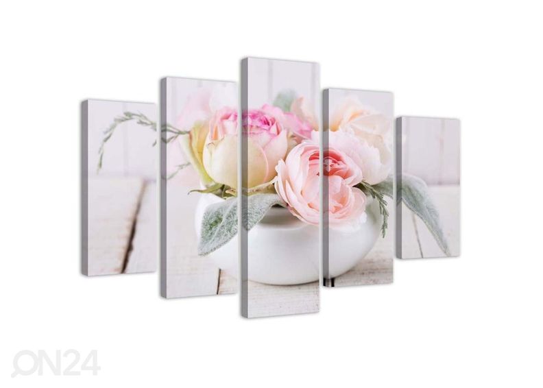 Viieosaline seinapilt Roses in white vase 150x100 cm suurendatud