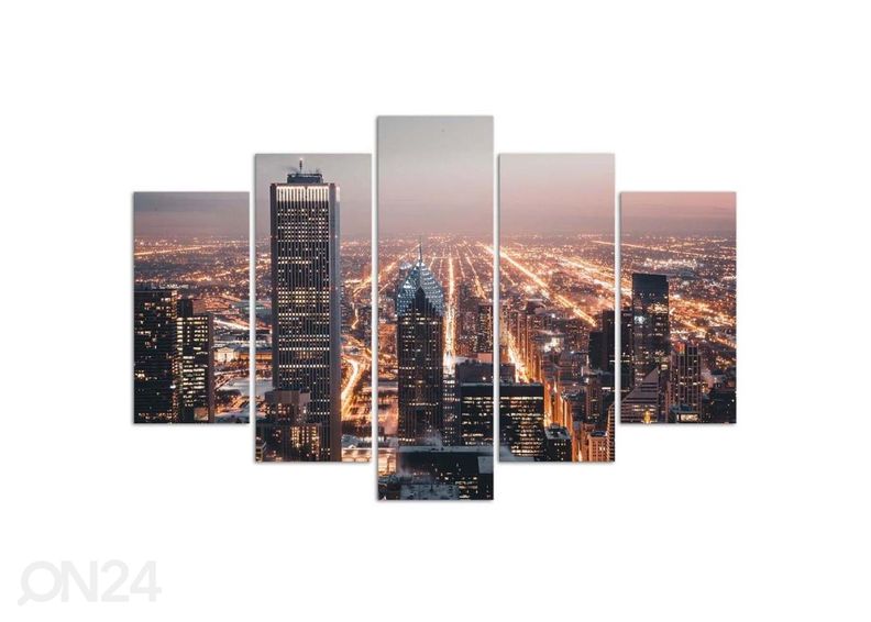 Viieosaline seinapilt Skyscrapers at Night 100x70 cm suurendatud