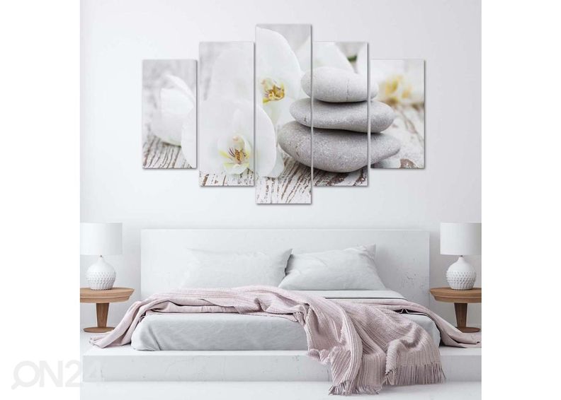 Viieosaline seinapilt White zen orchid and stones 150x100 cm suurendatud