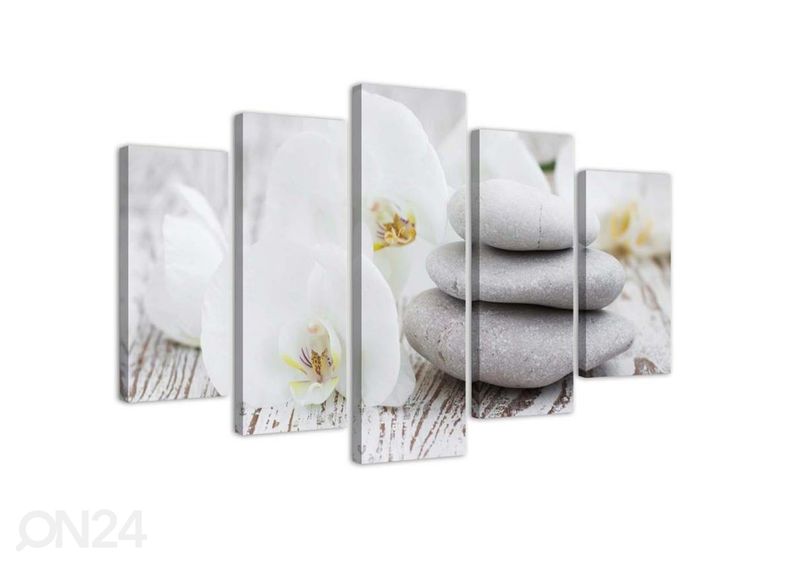 Viieosaline seinapilt White zen orchid and stones 150x100 cm suurendatud