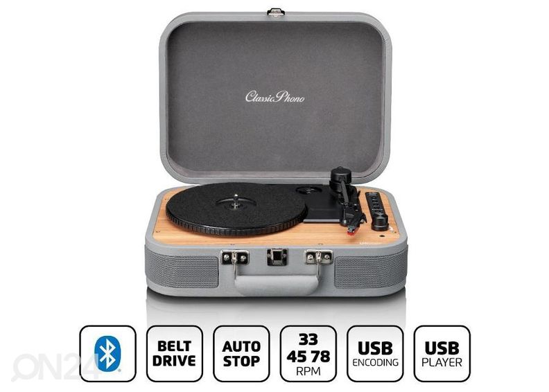 Vinüülplaadimängija kohvris Lenco TT116GY, hall suurendatud