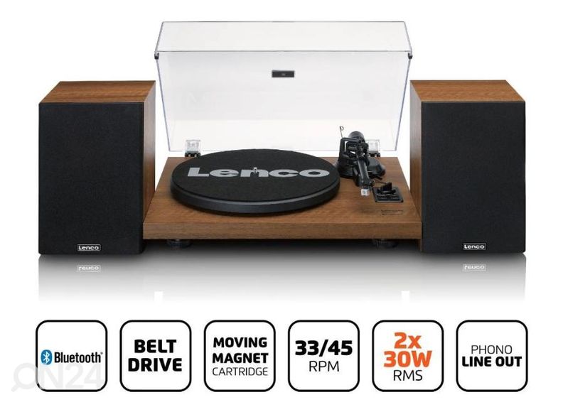Vinüülplaadimängija väliste kõlarite ja BT ühendusega Lenco LS480WD, puit suurendatud