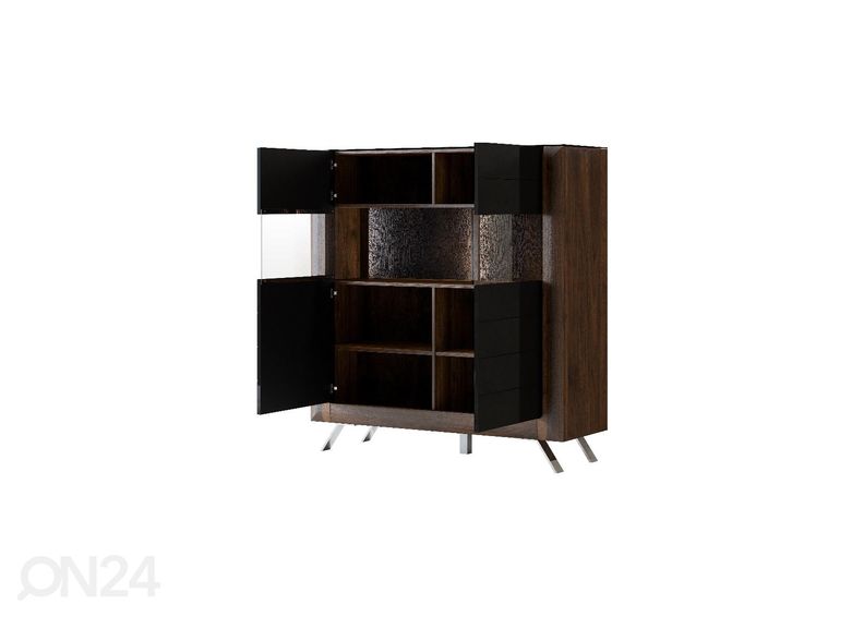 Vitriinkapp Cassandra 128 cm, pähkel/läikiv must suurendatud