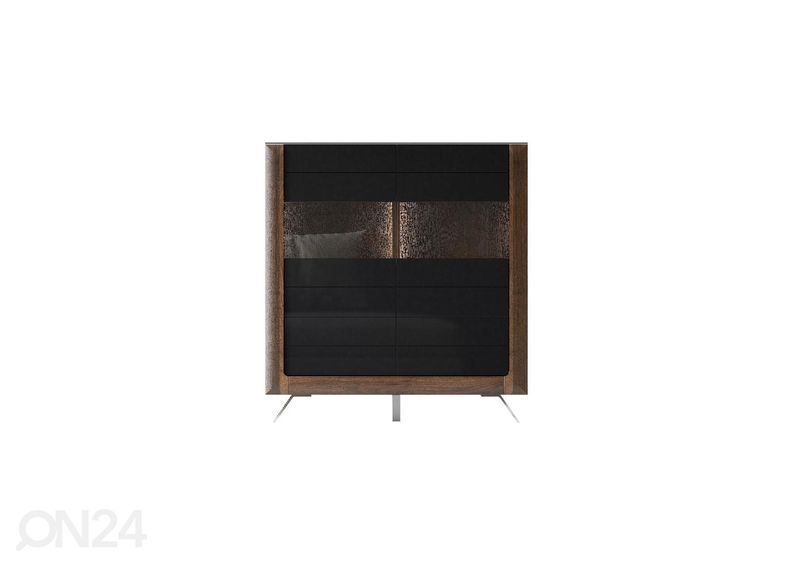 Vitriinkapp Cassandra 128 cm, pähkel/läikiv must suurendatud