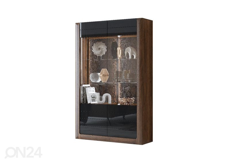 Vitriinkapp Cassandra 129 cm, pähkel/läikiv must suurendatud