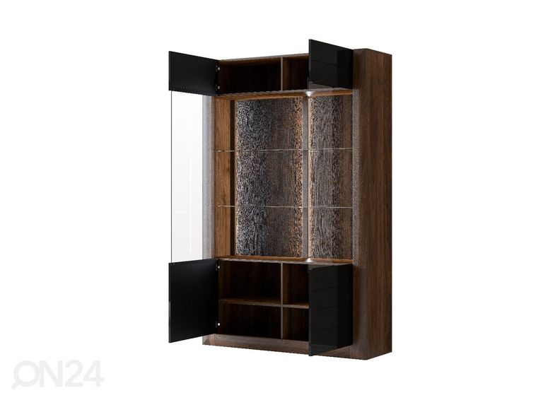 Vitriinkapp Cassandra 129 cm, pähkel/läikiv must suurendatud