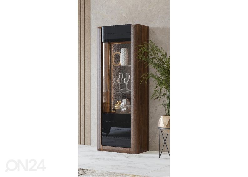 Vitriinkapp Cassandra 73 cm, pähkel/läikiv must suurendatud