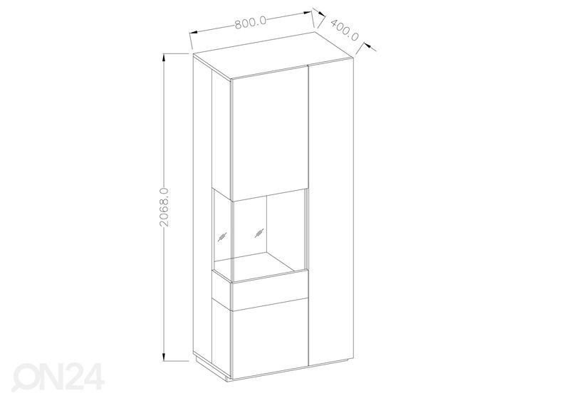 Vitriinkapp, matera/tamm, vasakpoolne suurendatud
