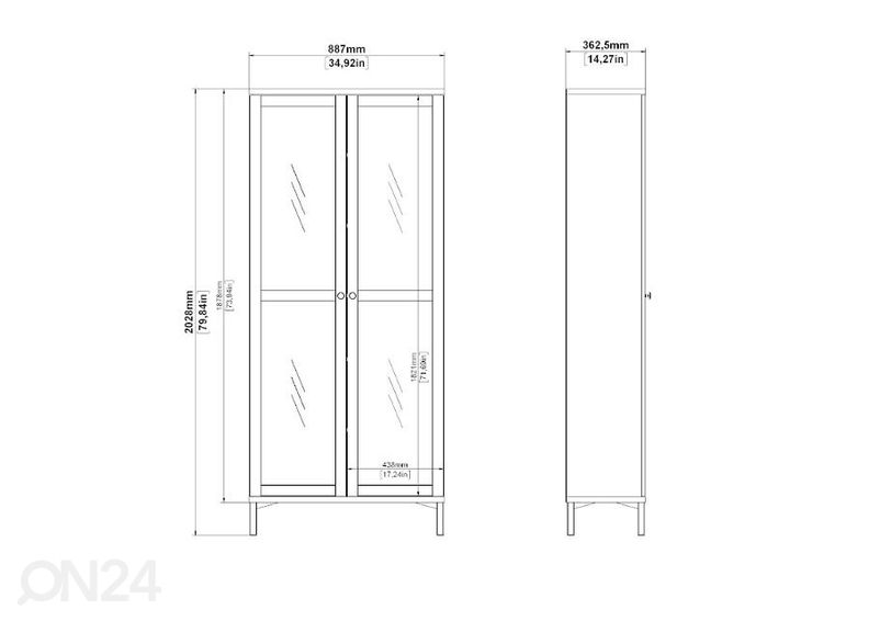 Vitriinkapp Roma 88 cm, valge suurendatud