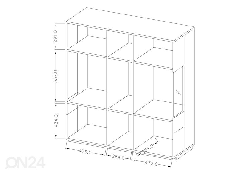 Vitriinkapp valge/tamm suurendatud