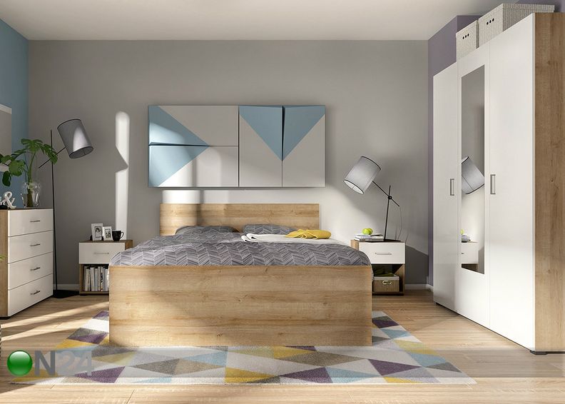 Voodi 160x200 cm, riidekapp, öökapp suurendatud