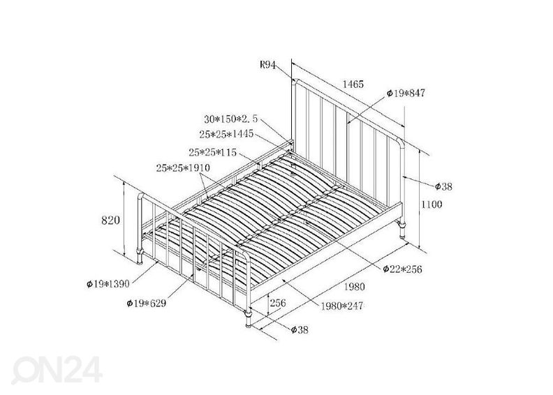 Voodi Bronxx 140x200 cm suurendatud