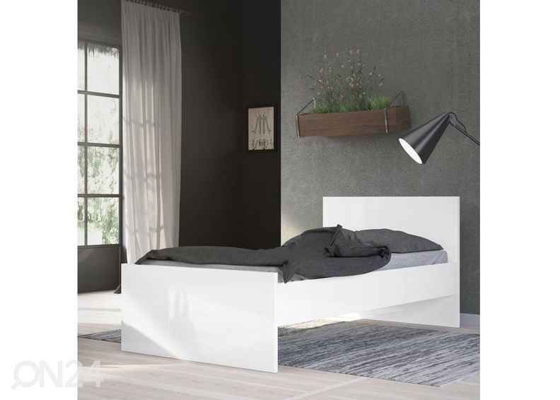 Voodi Naia 90x190 cm, valge kõrgläige suurendatud