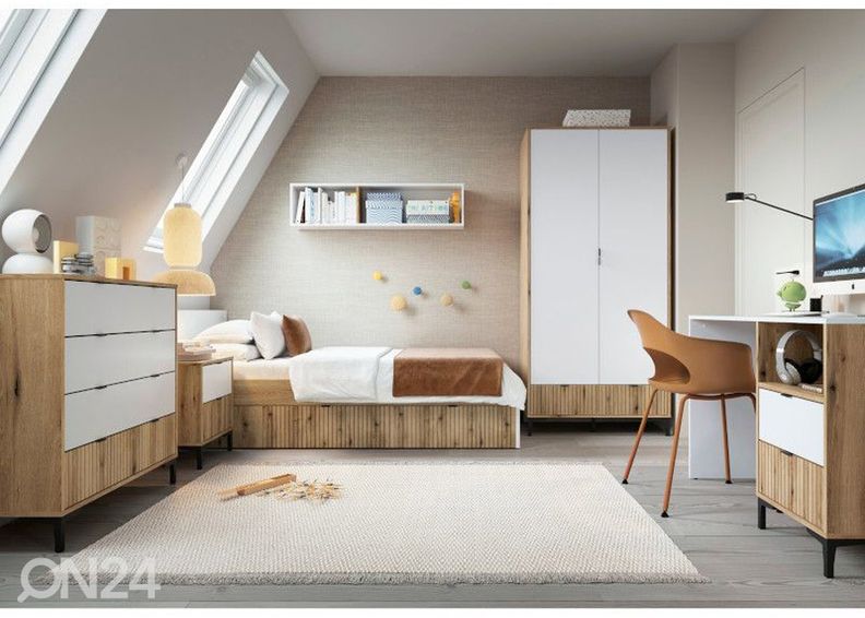 Voodi Ricko 120x200 cm, valge/tamm suurendatud