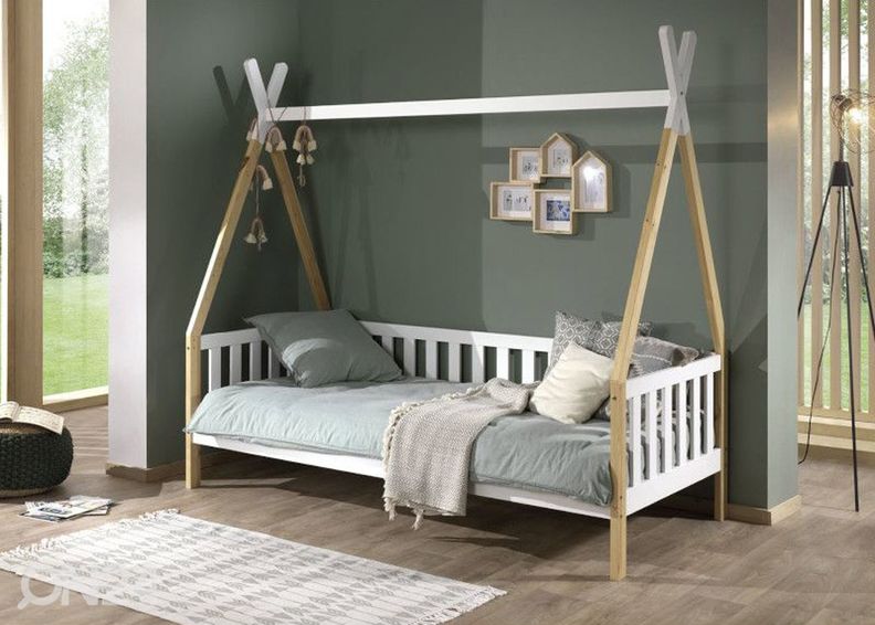 Voodi Tipi 90x200 cm, valge/naturaalne suurendatud