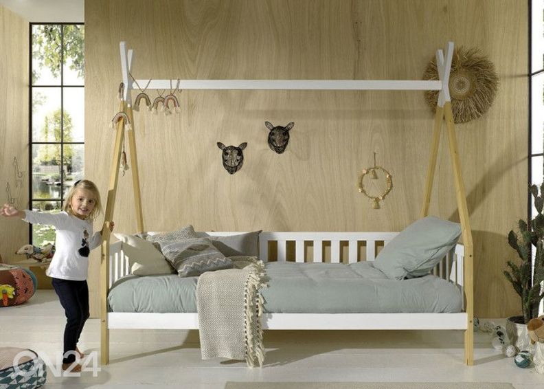 Voodi Tipi 90x200 cm, valge/naturaalne suurendatud