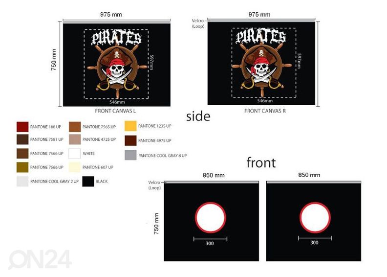 Voodikardin Pino Pirates 90x200 cm suurendatud