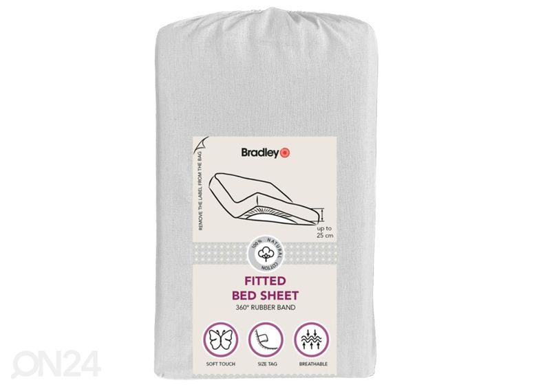 Voodilina kummiga Bradley, 90x200x25 cm, tekstiilist kotis suurendatud