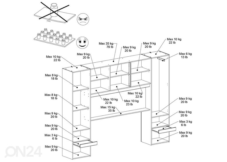 Voodipeats-kapp Bridge + LED suurendatud