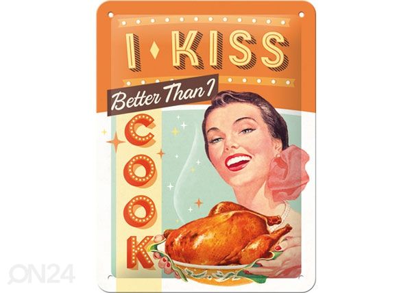 Retro metallposter I kiss better than I cook 15x20cm