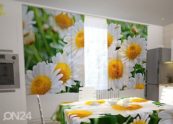 Poolpimendav kardin White camomiles for the kitchen 200x120 cm