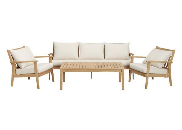 Aiamööbli komplekt Zamora laud+2 tooli+diivan, kreem