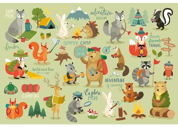 Fliis fototapeet Camping Animals