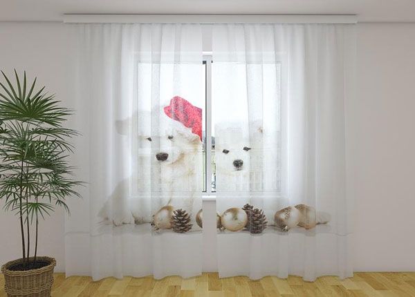 Läbipaistev kardin Christmas Puppies 240x220 cm