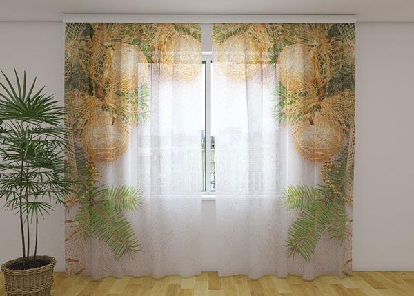 Läbipaistev kardin Golden Xmas Bows 1 240x220 cm